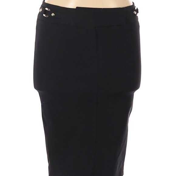 Celyn B. Wool Skirt Blk Buckle Design in Front and Zip Back Slit Sz 6 #531 - Picture 1 of 4